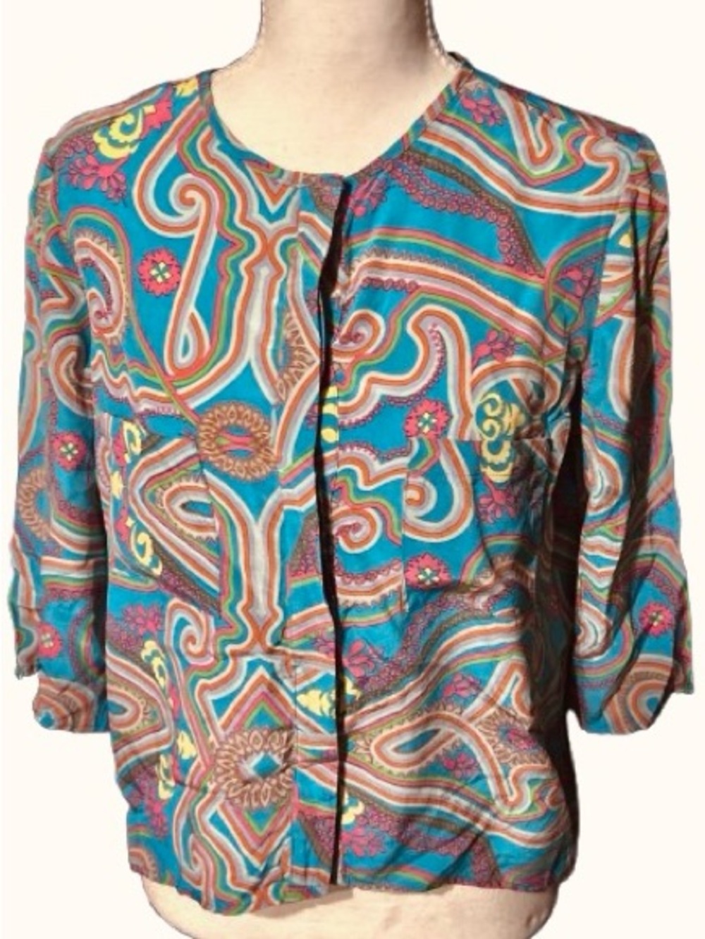 100% Silk AMANDA UPRICHARD Floral Paisley Shirt Blouse Top Designer Small Logo